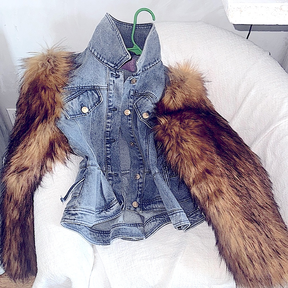 Jean fitted jacket with faux fur sleeves